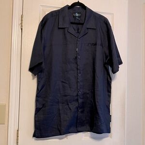 Steve Harvey Celebrity Edition
100% Linen Men’s XXL Shirt Navy Blue Button Front